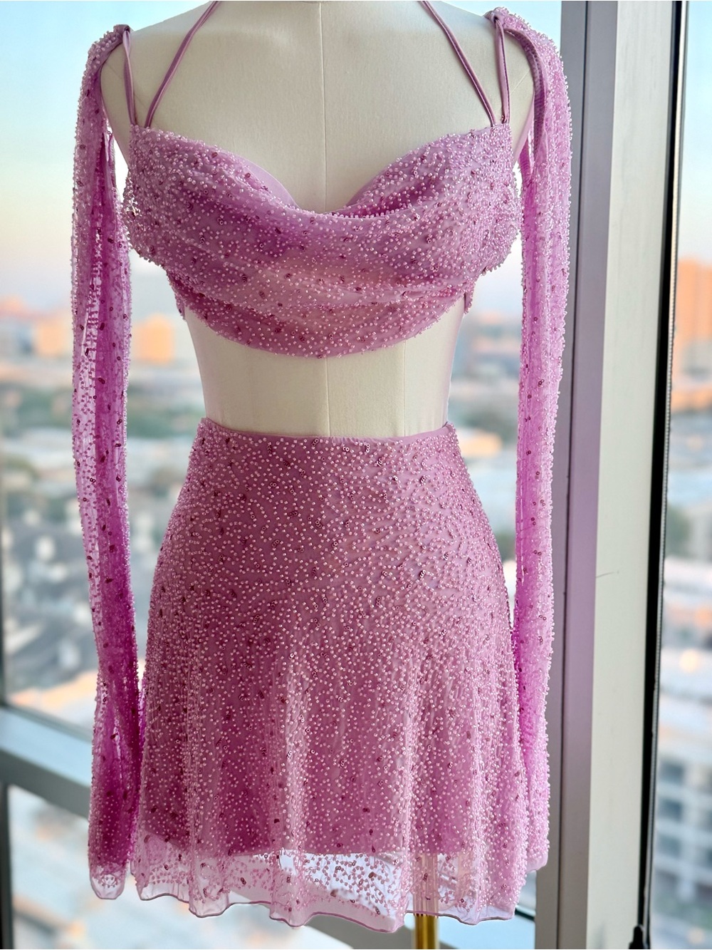 Oh Polly Lucerne Top (US 2) & Bern Skirt (US 0) Set Lilac Beaded NWT